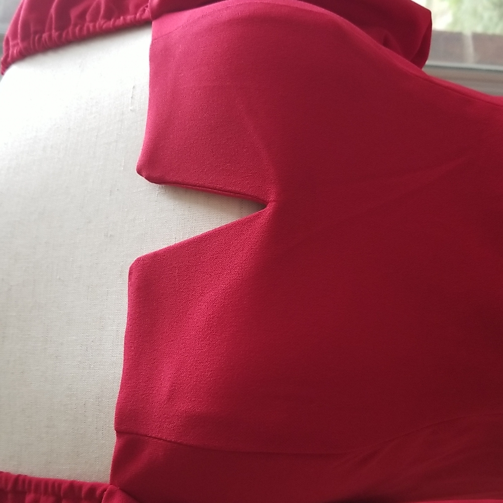 Red Mini Dress with Puff Sleeves & V Wire Neckline - NWT - Picture 5 of 16